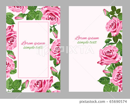 Bright pink roses greeting cards set Bright pink roses greeting cards set 65690574