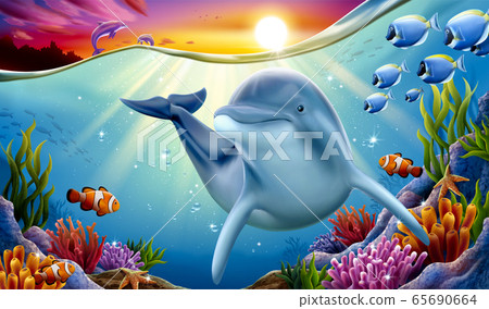 Dolphin playing at coral reef Dolphin playing at coral reef 65690664