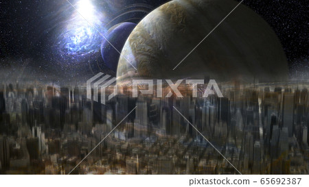 Ghostly, illusory city on an alien planet. Ghostly, illusory city on an alien planet. 65692387