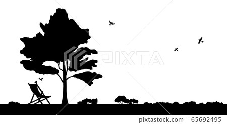 Background of trees, birds and chairs 65692495