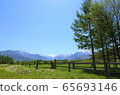 Tokachi, spring meadow and snow mountains 65693146