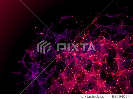 Red triangular grid in futuristic technology style on dark background Red triangular grid in futuristic technology style on dark background 65694094