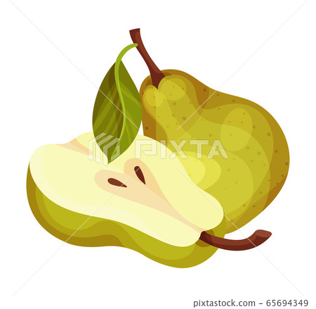 Green Pear with Cut out Segment Showing Sweet Flesh Vector Illustration 65694349