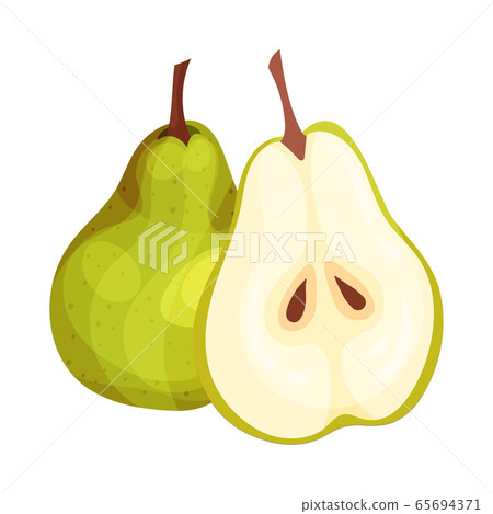 Green Pear with Cut out Segment Showing Sweet Flesh Vector Illustration 65694371