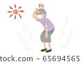 Illustration of a grandmother wearing a mask and suffering from heat stroke 65694565