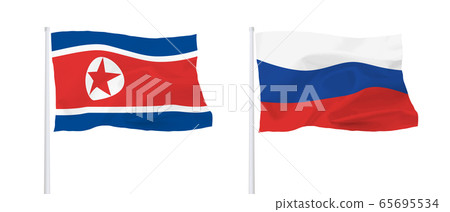 Russian and North Korean flags 65695534