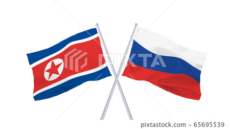 Russian and North Korean flags 65695539