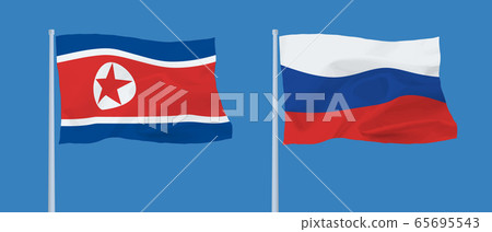 Russian and North Korean flags 65695543