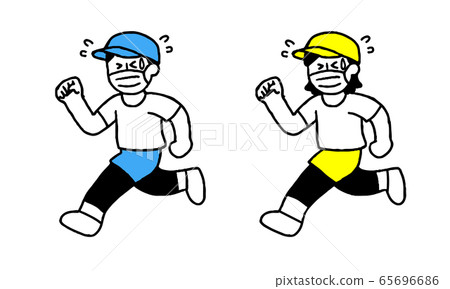 Men and women wearing masks and running clothes and running painfully (simple) Men and women wearing masks and running clothes and running painfully (simple) 65696686