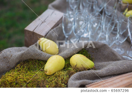 Wedding on a plate green background and a 65697296