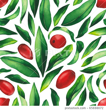 Seamless pattern of watercolor goji berries and leaves. Seamless pattern of watercolor goji berries and leaves. 65698072