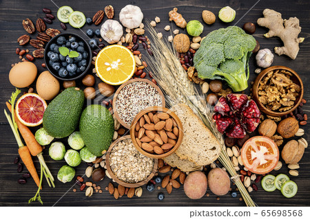 Ingredients for the healthy foods selection. 65698568