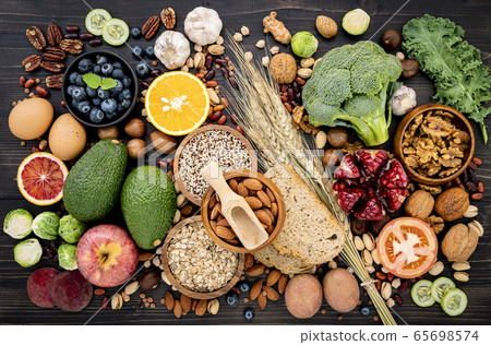 Ingredients for the healthy foods selection. 65698574