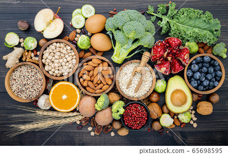 Ingredients for the healthy foods selection. Ingredients for the healthy foods selection. 65698595