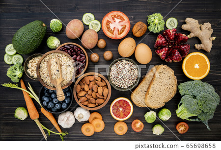 Ingredients for the healthy foods selection.  65698658