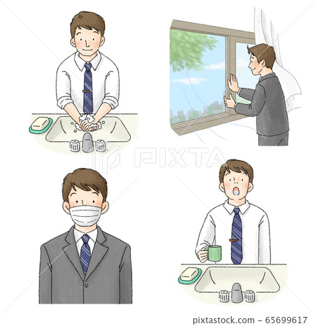 Infection prevention gargle, hand washing, ventilation, mask set (male office worker) 65699617