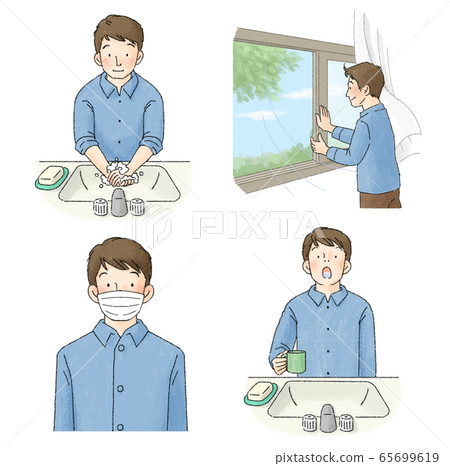 Infection prevention gargling, hand washing, ventilation, mask set (male) Infection prevention gargling, hand washing, ventilation, mask set (male) 65699619