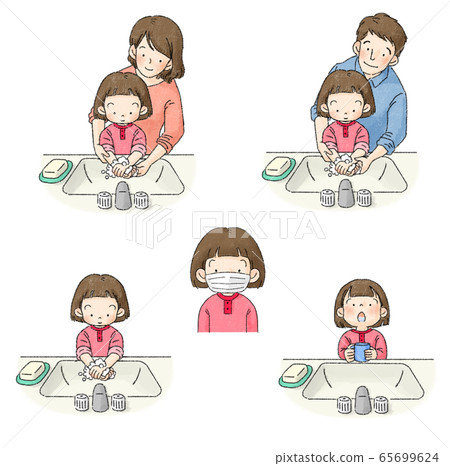 預防感染含漱液，洗手，通風，口罩（父母，嬰兒，女孩） 65699624