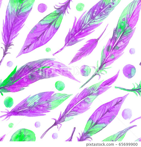 Watercolor seamless boho pattern with feathers. Hand Drawn Illustration on white background. 65699900
