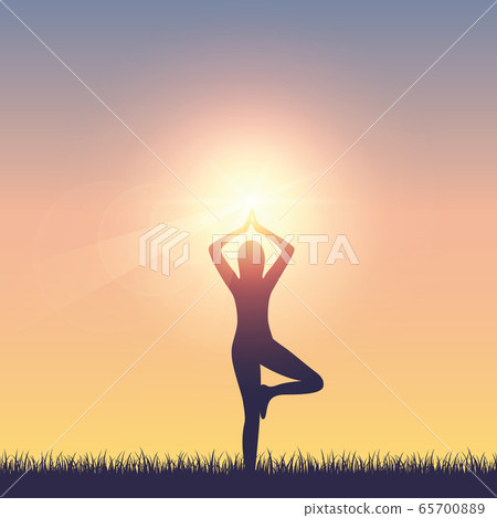 girl makes yoga on summer meadow at sunshine girl makes yoga on summer meadow at sunshine 65700889
