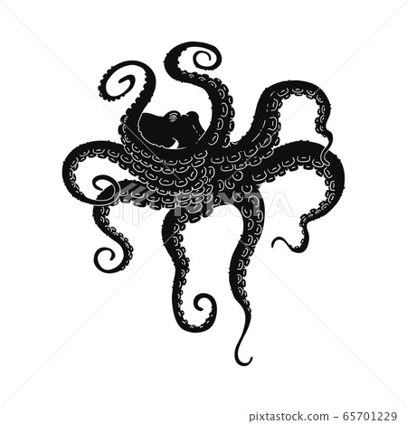 Octopus with big tentacles black silhouette icon, vector illustration isolated. 65701229