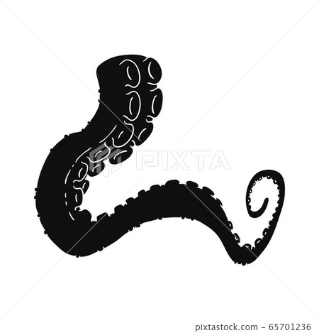 Black silhouette of octopus or poulpe tentacle, vector illustration isolated. 65701236