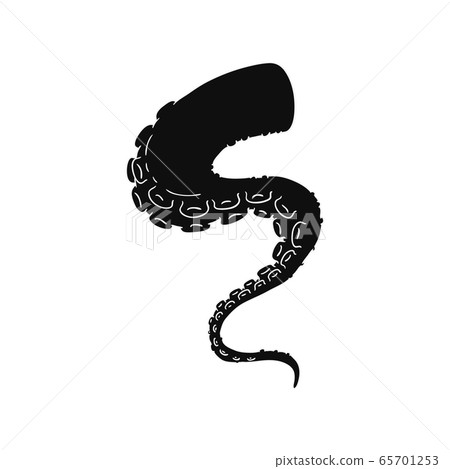 Black octopus tentacle with suction cups, vector illustration isolated on white. Black octopus tentacle with suction cups, vector illustration isolated on white. 65701253