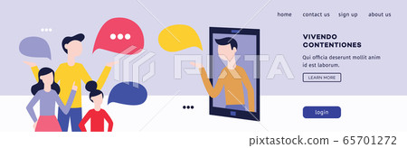 Business banner for the application with chat and dialogs, people talk and discuss. 65701272