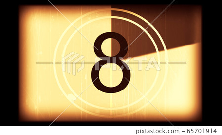 3D rendering of a monochrome old and grained universal countdown leader from 10 to 0 65701914