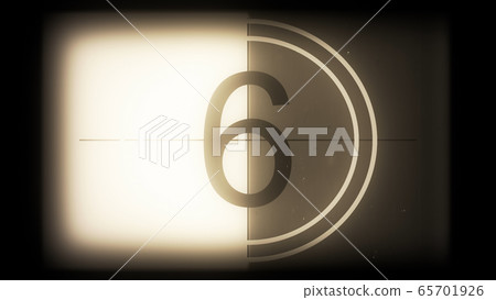 3D rendering of a monochrome old and grained universal countdown leader from 10 to 0 65701926