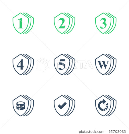 One, two or three year warranty sign, number four and five in shield, durable product, durability guarantee 65702083