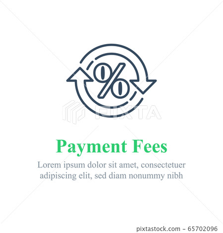 Currency exchange fees, financial services, percentage sign in circle arrow Currency exchange fees, financial services, percentage sign in circle arrow 65702096