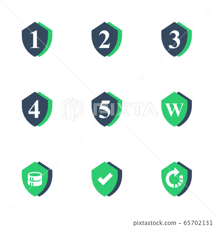 One, two or three year warranty sign, number four and five in shield, durable product, durability guarantee 65702131