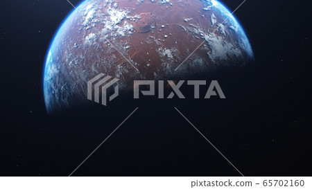 3D rendering of the process of terraforming Mars as a result of humanity colonization of the red planet 65702160