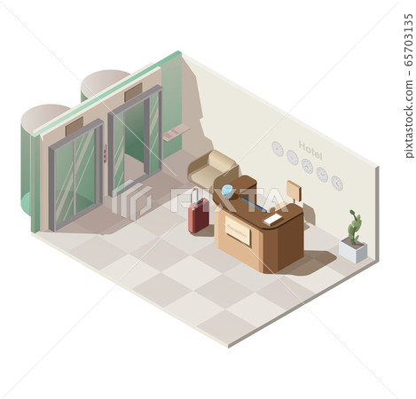 Isometric hotel reception hall interior 65703135