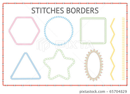 Set of seamless stitch borders of different shapes vector illustration isolated. Set of seamless stitch borders of different shapes vector illustration isolated. 65704829