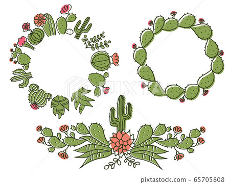 Cactus Floral Frame. Set Hand drawn outline cactus 65705808