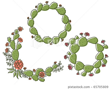 Cactus Floral Frame. Hand drawn green cactus with 65705809