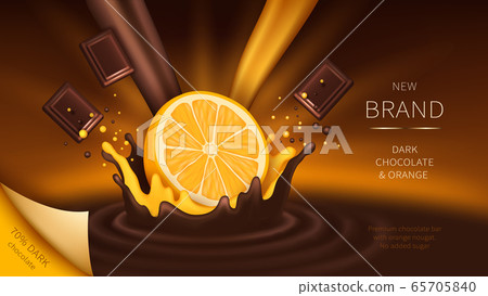 Chocolate and orange falling into splash vector Chocolate and orange falling into splash vector 65705840
