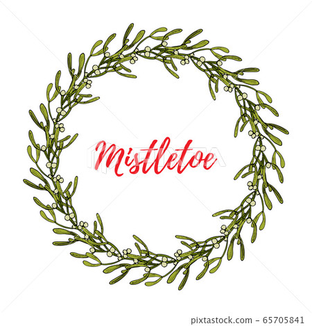 Christmas mistletoe wreath with leaves and berries Christmas mistletoe wreath with leaves and berries 65705841