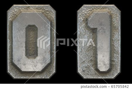 Set of numbers 0, 1 made of industrial metal on black background 3d Set of numbers 0, 1 made of industrial metal on black background 3d 65705842
