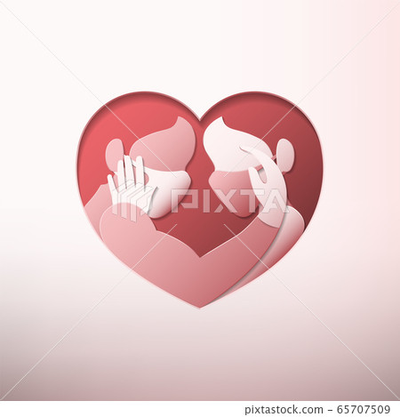 Couple in heart shaped with masks paper art 65707509