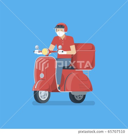 Delivery man riding scooter with mask Delivery man riding scooter with mask 65707510