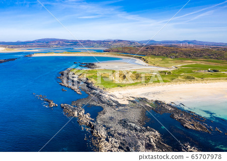 Aerial view of Carrickfad and Cashelgolan beach, Castlegoland, by Portnoo in County Donegal - Ireland Aerial view of Carrickfad and Cashelgolan beach, Castlegoland, by Portnoo in County Donegal - Ireland 65707978