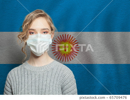 Young woman wearing a face mask with national flag Young woman wearing a face mask with national flag 65709476