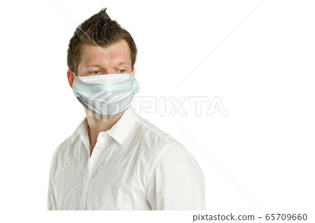 Man in protective medicalmask isolated on white 65709660