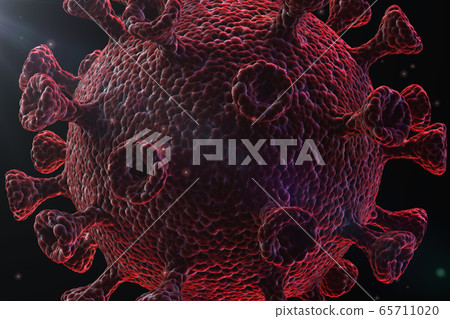 Close - up image of a coronavirus cell on a black background. 3D illustration. 65711020
