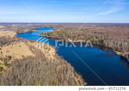 View from the drone of the Uvodsky reservoir on a View from the drone of the Uvodsky reservoir on a 65711256
