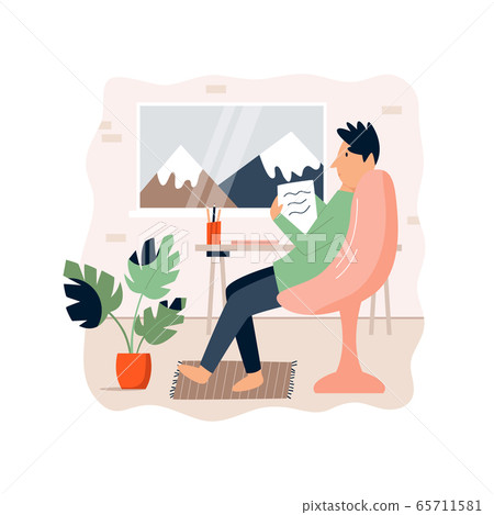Young freelancer man working remotely from home 65711581