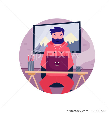 Young self employed hipster man working remotely from home Young self employed hipster man working remotely from home 65711585